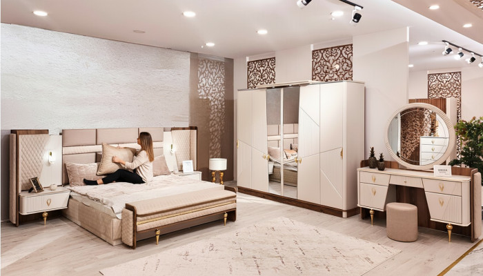 Luxus Schminktisch mit Spiegel Modern Einrichtung Schlafzimmer Design Möbel