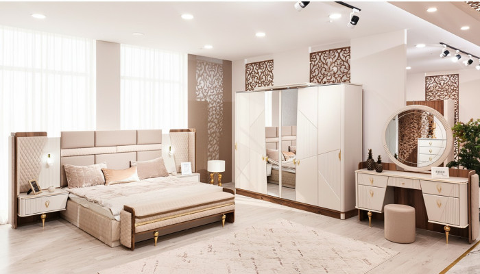 Luxus Schminktisch mit Spiegel Modern Einrichtung Schlafzimmer Design Möbel