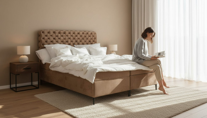 Textil Bett braun Luxus Doppel Chesterfield Schlafzimmer Design Betten