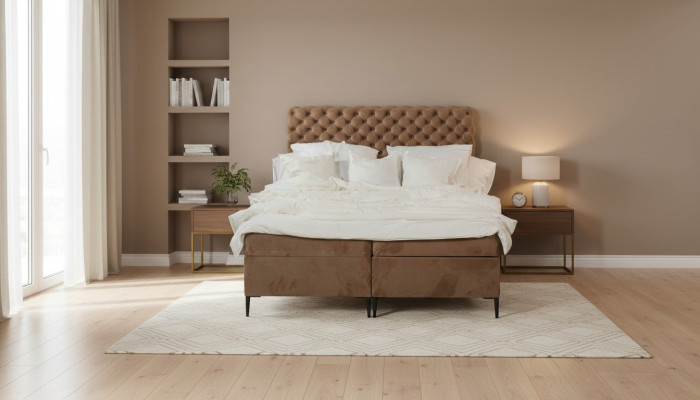 Textil Bett braun Luxus Doppel Chesterfield Schlafzimmer Design Betten