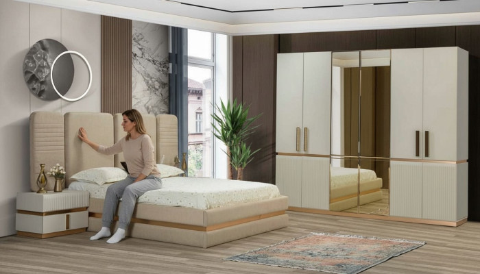 Modern Beige Schminktisch mit Spiegel Höhe 180 cm luxuriös Möbel neu
