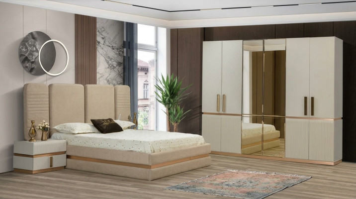 Modern Beige Schminktisch mit Spiegel Höhe 180 cm luxuriös Möbel neu