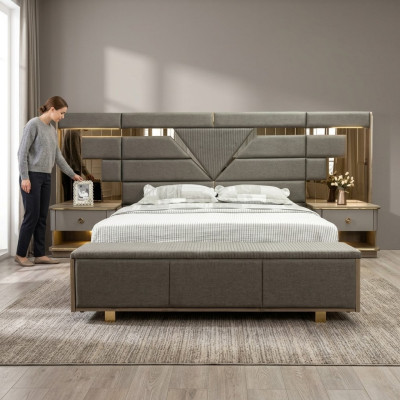 Bett Nachttisch 3 tlg. Schlafzimmer Set Design Modern Luxus Elegant Komplett