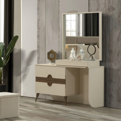 Beige Schminktisch mit Spiegel Schlafzimmer Möbel Design Konso lNeu