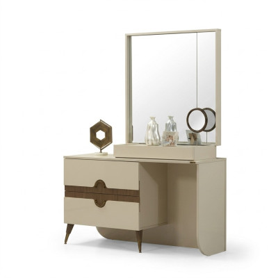 Beige Schminktisch mit Spiegel Schlafzimmer Möbel Design Konso lNeu