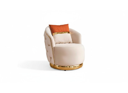 Design Sitzer Luxus beige Sessel Relax Textil mit Edelstahl Sessel Club