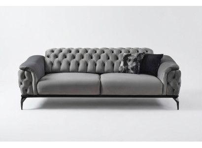 Designer Sofa 3 Sitzer Chesterfield Couch Polster Sofas Design Grau Sitzpolster