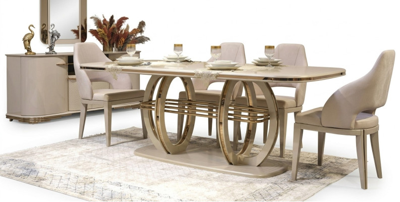 Esstisch Esszimmertisch Essecke Esszimmermöbel Tisch Holz Gold Beige
