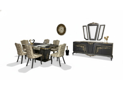 Esszimmer Set 9 tlg. Esstisch + 6x Stühle Anrichte mit Spiegel Grau neu
