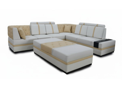 Designer Sofa Luxus Ecksofa mit Hocker Polster Garnitur Wohnzimmer L-Form