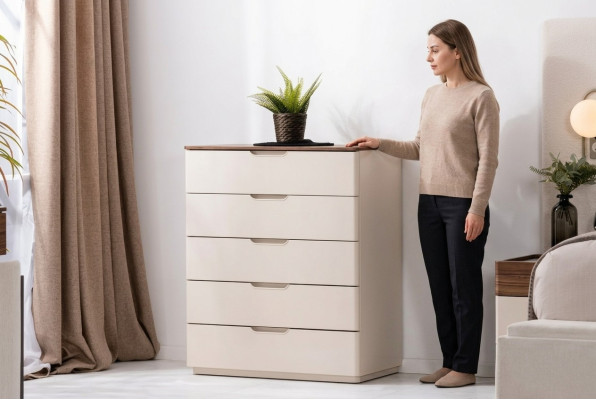 Elegantná moderná béžová drevená komoda