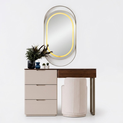 Beiger Schminktisch Spiegel Schlafzimmer Kosmetiktisch Luxus 2tlg Set