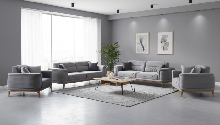 Luxuriöse Graue 4tlg Polstergarnitur: Dreisitzer-Sofa für Wohnyimmer
