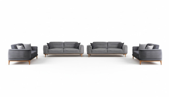 Luxuriöse Graue 4tlg Polstergarnitur: Dreisitzer-Sofa für Wohnyimmer