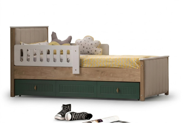Stilvoll Kinderbett 200 cm Jugendbett Holz Kinderzimmer Stoff Modern
