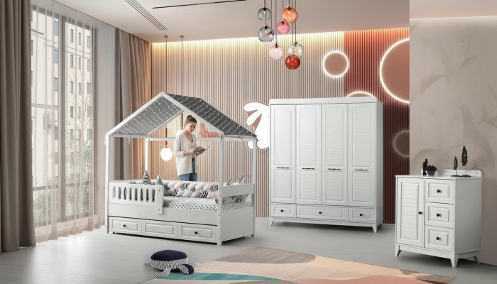 Modern Komplett Jugendzimmer Luxus Kinderzimmer Set 3tlg Weiß Farbe neu