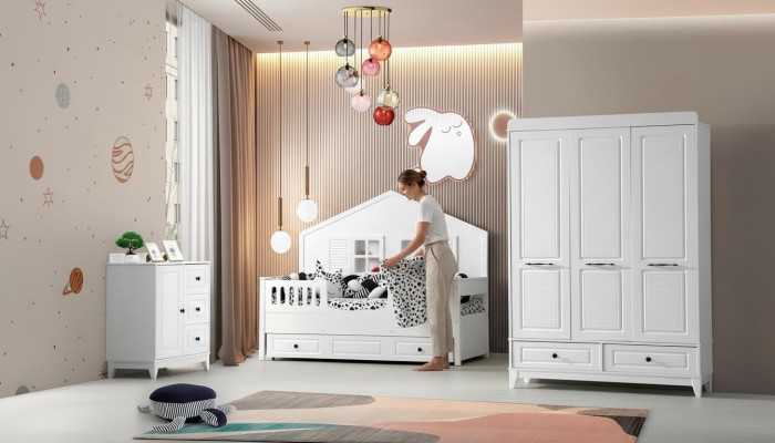 Stilvoll Komplett Jugendzimmer Luxus Kinderzimmer Set 3tlg Weiß Farbe