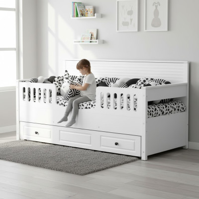 Bett Kinderbett Holzbett Funktionsbett Ausziehbares Holz Weiß Neu