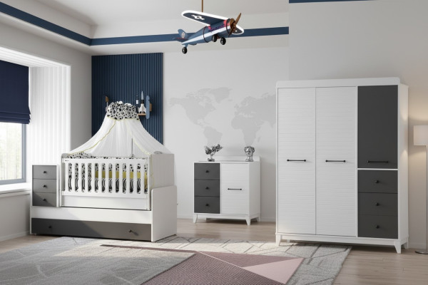 Modern Kinderzimmer Set Besteht aus Kinderbett Schrank Kommode 3tlg neu