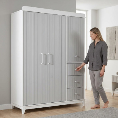 Moderne Kinderzimmer Luxuriös Kleiderschrank in Grau mit viel Stauraum