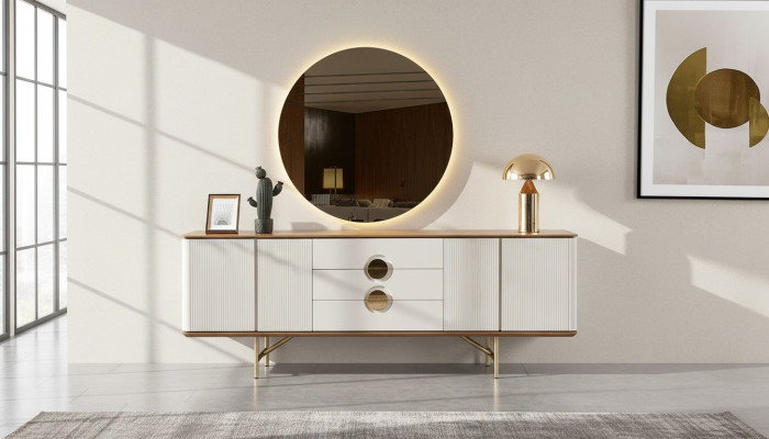  Perfekte Esszimmer Set Besteht aus Beige Anrichte und Spiegel 2tlg. neu
