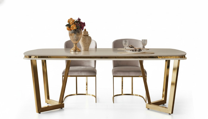 Modern Esszimmer Set Besteht aus Esstisch und 4x Stühle Beige 5tlg.