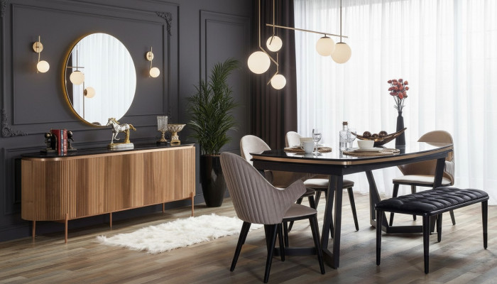 Luxuriös Esszimmer Set Besteht aus Esstisch 4x Stühle und Anrichte 7tlg