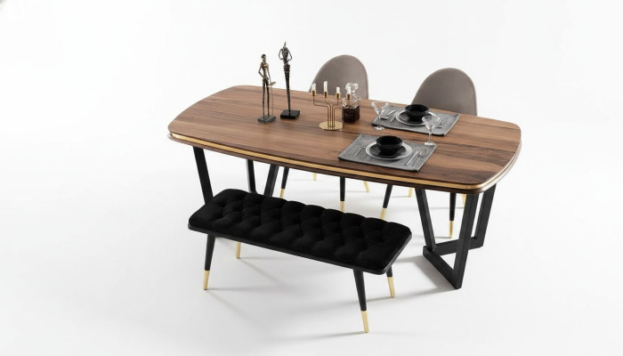 Esszimmer Set Besteht aus Esstisch+4x Stühle und Bank Braun Farbe 6tlg.