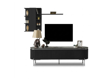 Wohnzimmer Set Besteht aus Schwarz TV Lowboard und Wandschrank 2tlg.