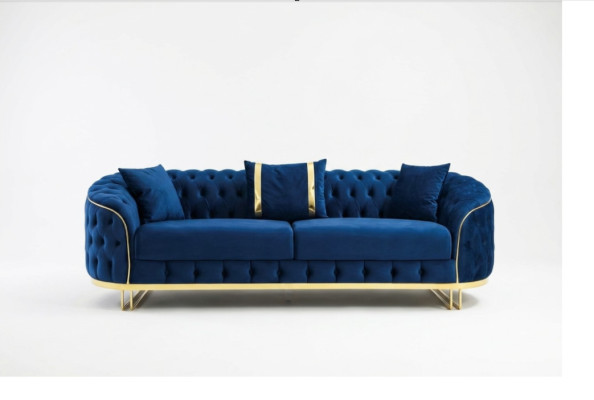 Blaues Chesterfield Sofa Designer Wohnzimmer Dreisitzer Edelstahl Möbel