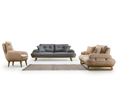 Stilvolle Grau-Beige Wohnzimmer Sofagarnitur Designer 3+3+1 Sitzer 3tlg
