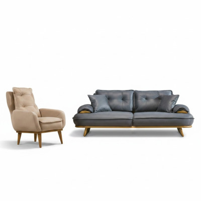 Stilvolle Grau-Beige Couchgarnitur Designer 3-Sitzer Luxuriöser 1-Sitzer