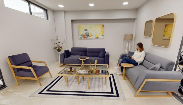 Blau-Graue Sitzgarnitur Moderne Couchen Designer 3-Sitzer Luxus Sessel