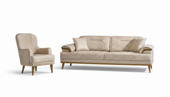 Beige Wohnzimmer Sitzgarnitur Designer Sofagarnitur Polster 3+1 Sitzer