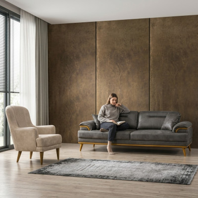 Moderne Wohnzimmer Stoffsofas Exklusive Couchgarnitur 3+1 Sitzer 2tlg