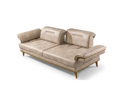 Designer Beiger 3-Sitzer Wohnzimmer Sitzcouch Luxuriöse Textil Sitzmöbel