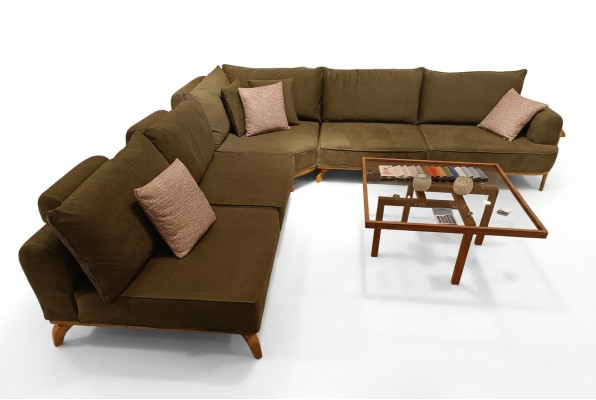 Braunes Ecksofa Luxuriöse Wohnzimmer L-Form Couch Designer Polster Möbel