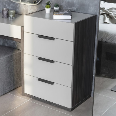 Grau-Weiße Edle Kommode Schlafzimmer Designer Holz 4-Schubladen Möbel