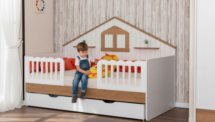 Weißer Kinder Hausbett Designer Holzbett Robuste Kinderzimmer Möbel