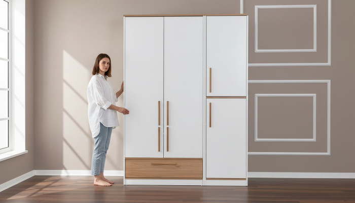 Robuster Holz Kleiderschrank Kinderzimmer Schrank 4-Türiger Schrank