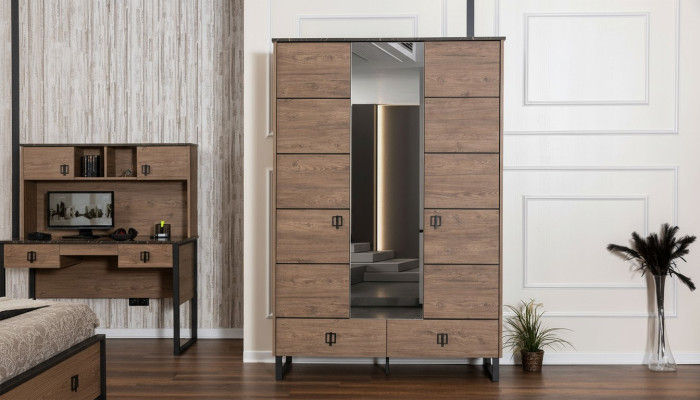 Brauner Kleiderschrank Designer Schlafzimmer Glasschrank Luxus Holz Möbel
