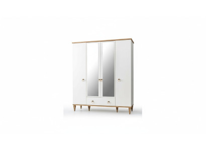 Weißer 4-Türiger Glasschrank Moderne Schlafzimmer Schränke Holz Möbel