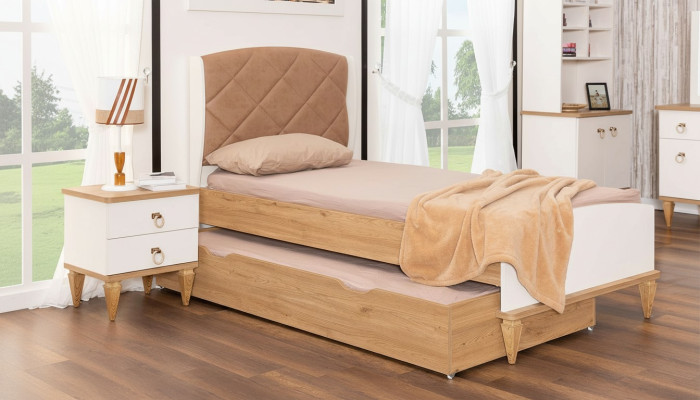 Beiges Ausziehbares Kinderbett Luxuriöses Schlafzimmer Bett Holz Möbel