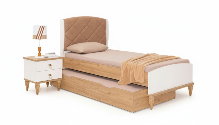 Beiges Ausziehbares Kinderbett Luxuriöses Schlafzimmer Bett Holz Möbel