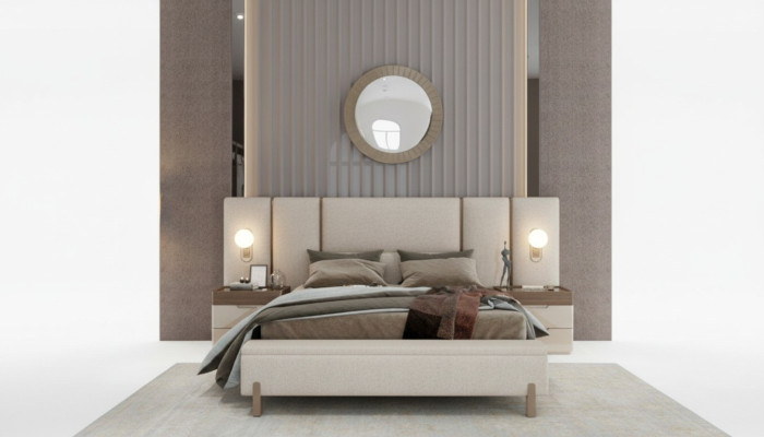 Modern Schlafzimmer Set aus Bett mit Bank und 2x Nachttische 3tlg. neu