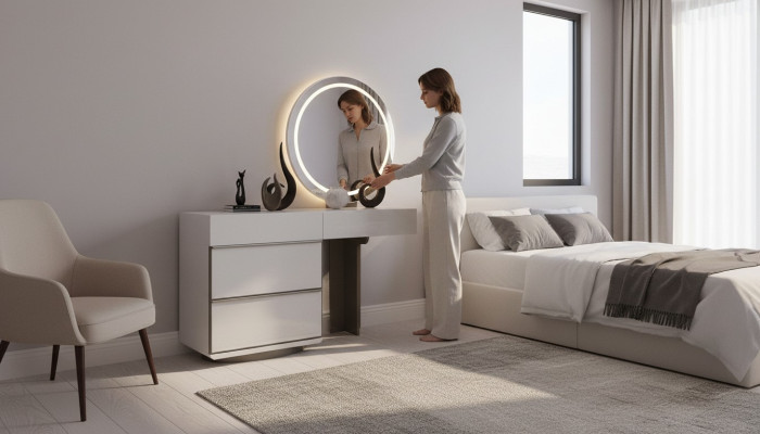 Schminktisch Set Konsole Spiegel Schlafzimmer Möbel Design Hocker Set