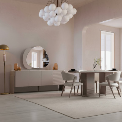 Luxuriöses Beiges Esszimmer Set Holztisch 4x Polsterstühle Anrichte 6tlg