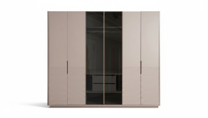 Designer Beiger Glasschrank Moderne Schlafzimmer Holz Möbel Schrank