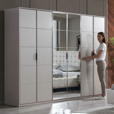 Grauer Kleiderschrank 6-türiger Schlafzimmer Schrank Luxus Glasschränke