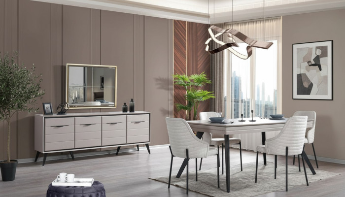 Moderne Esszimmer Holz Möbel Luxus Anrichte Spiegel Esstisch 6x Stühle